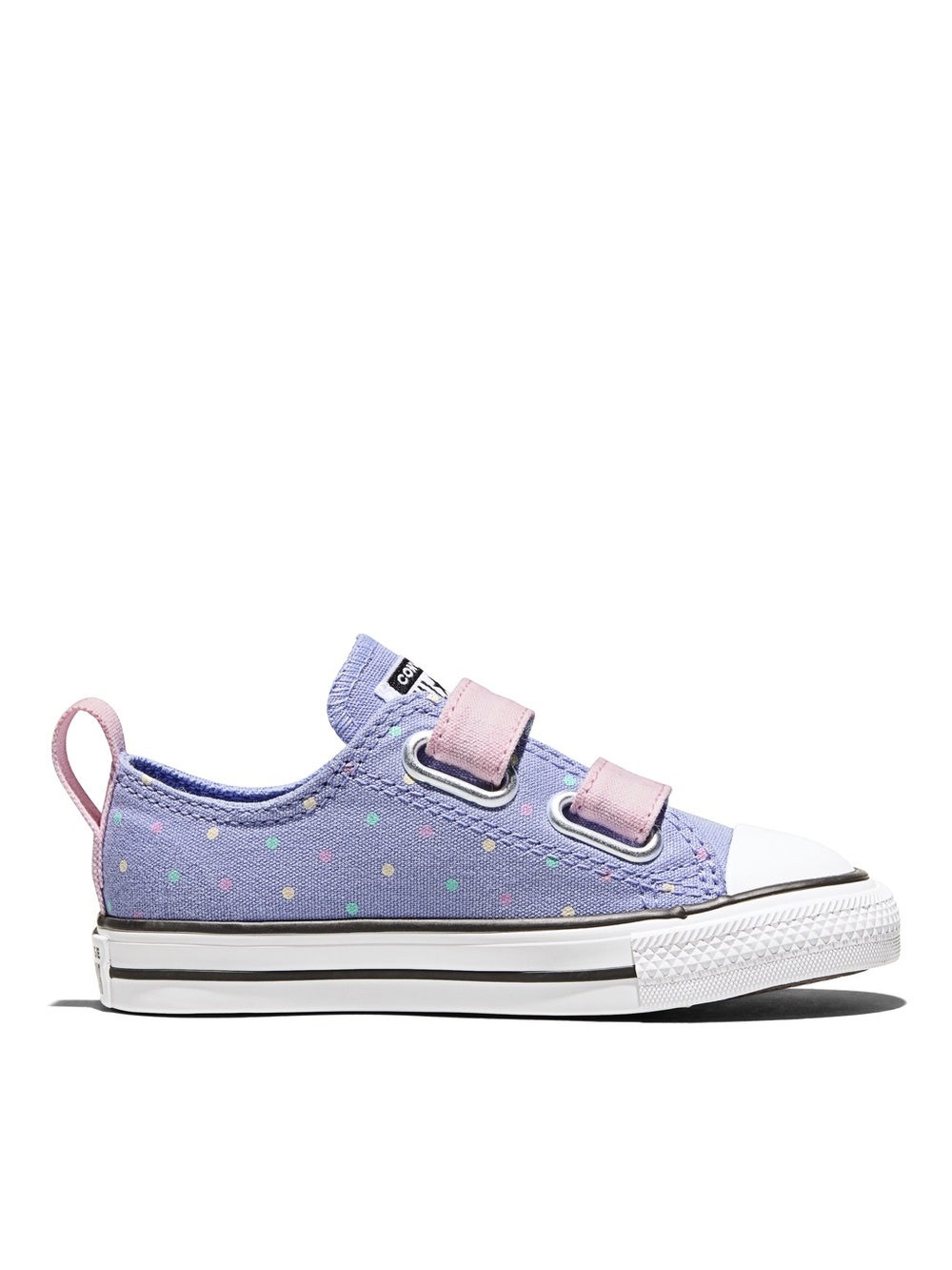 Kids Low-Top Canvas Sneakers in Lavender and Pink with colorful polka dots - Picture 3 of 3